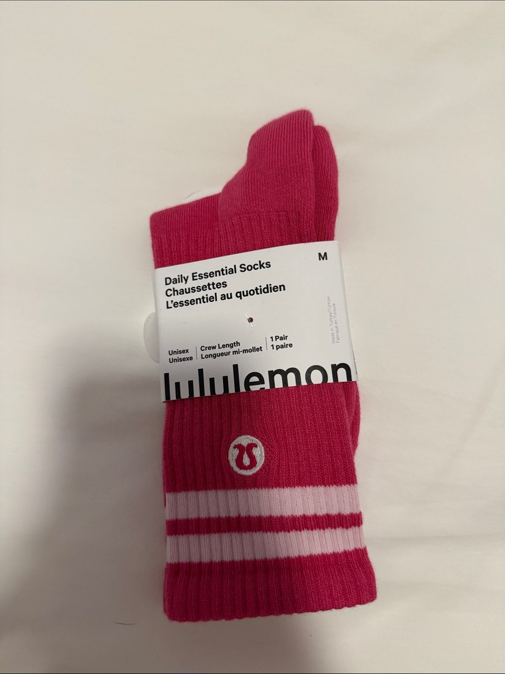 lululemon athletica Crew Athletic Socks - Hot Pink with White Stripes